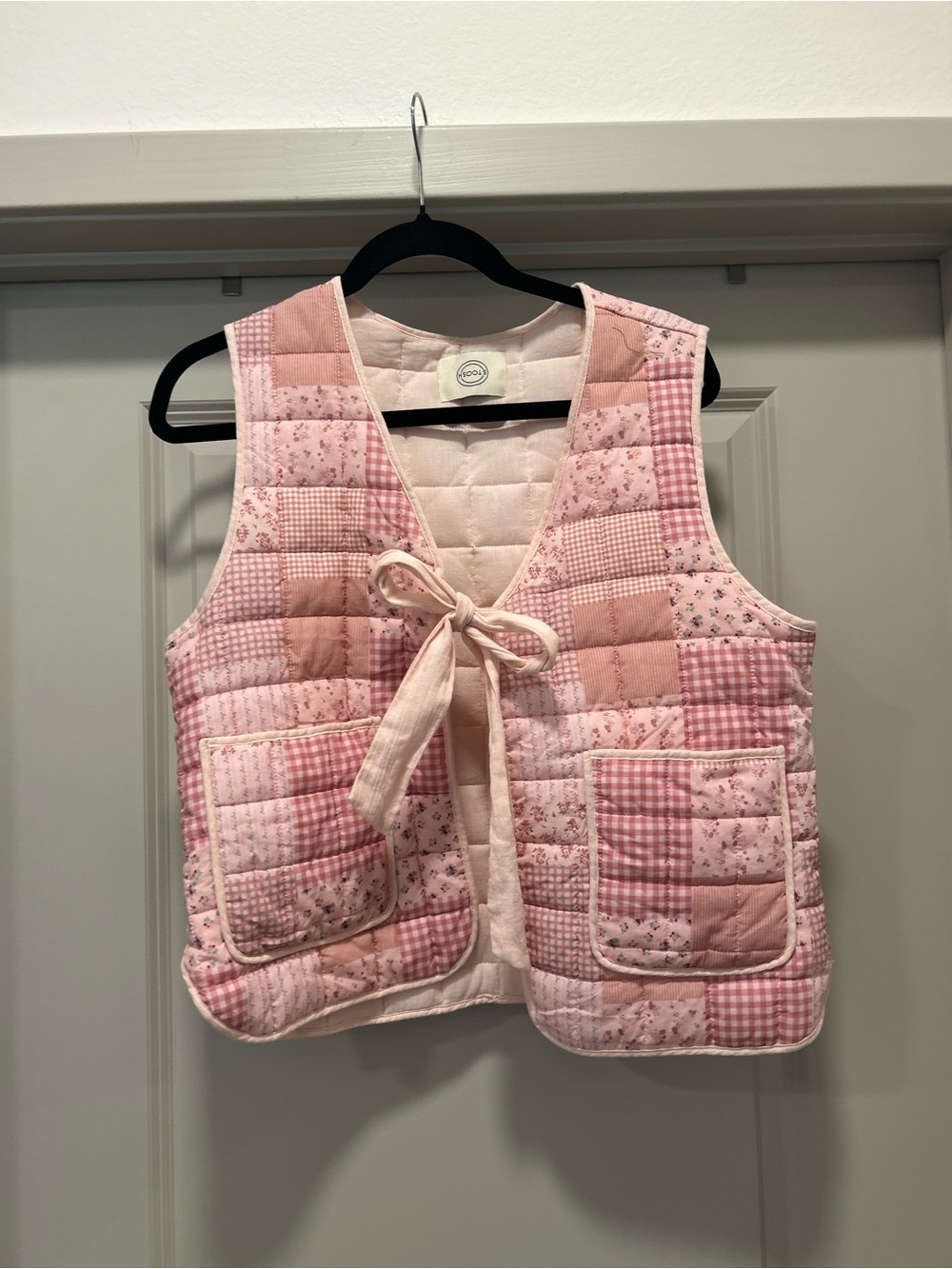 Stoosh Light Pink Quilted Vest with Tie Front